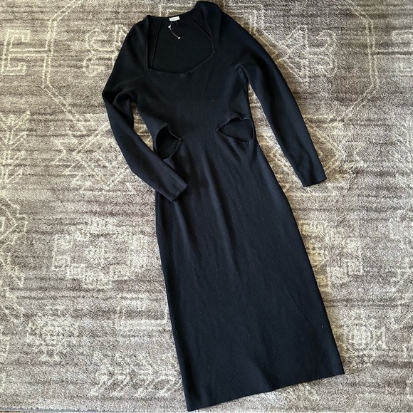 NWOT Abercrombie and Fitch Long-sleeve Cutout Midi Sweater Dress Black XL Petite - Picture 4 of 10
